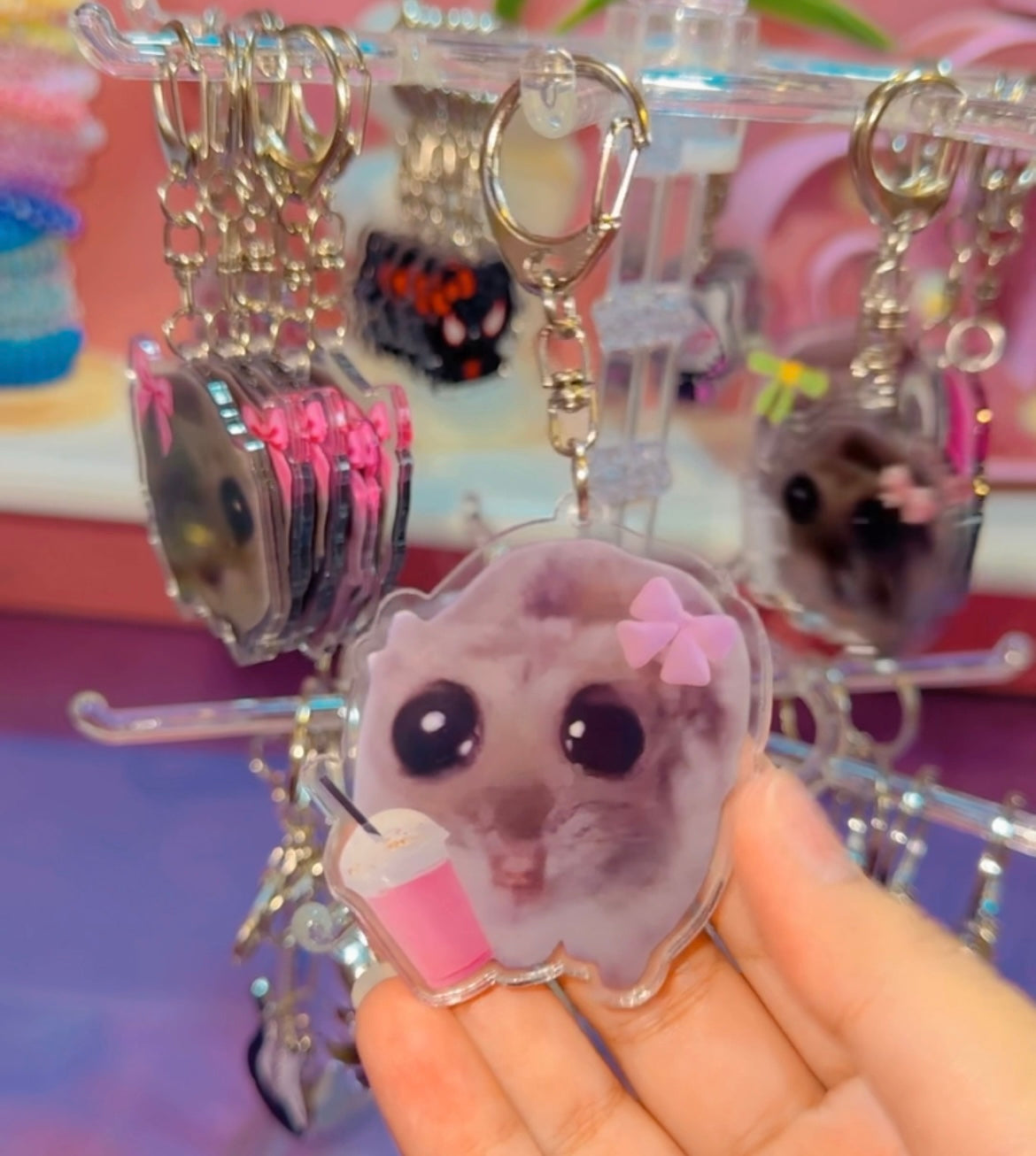 Sad hamster keychains